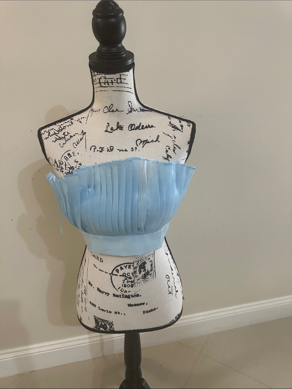 Strapless Pleated Light Blue Crop Top